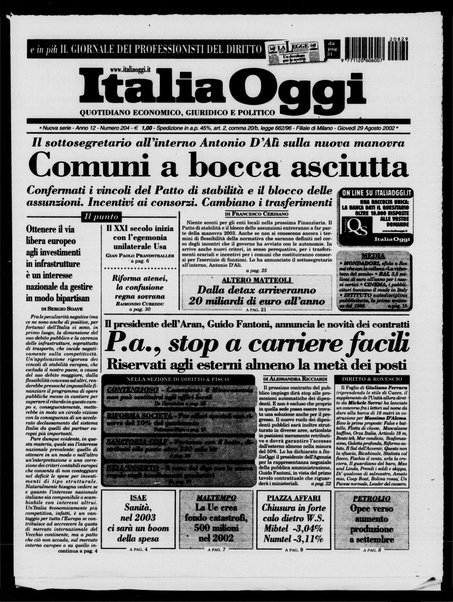 Italia oggi : quotidiano di economia finanza e politica